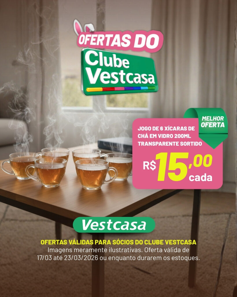 JOGO DE 6 XÍCARAS CHA EM VIDRO 200ML TRANSPARENTE SORTIDO